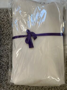 Antique White Mesh Fabric stiff  unused w Bag with Purple Ribbon